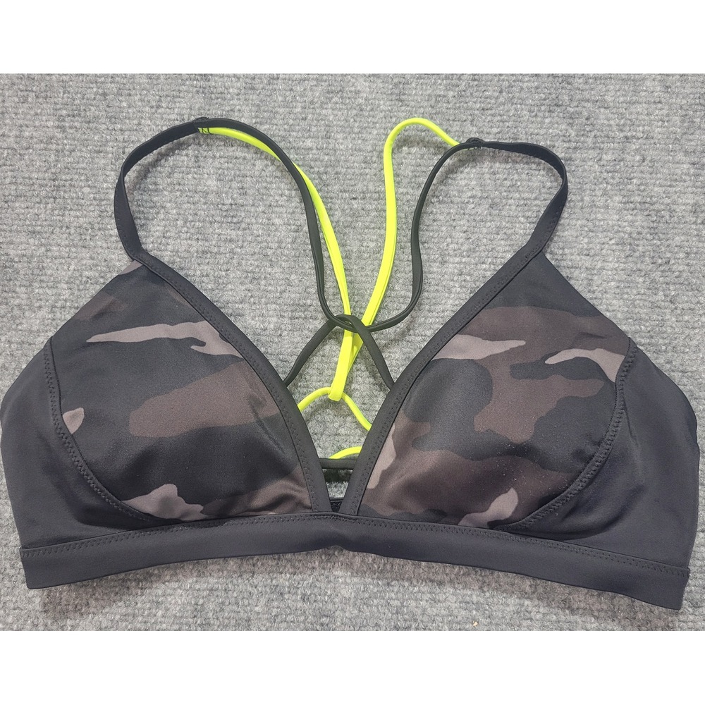 Athleta Camo Strappy Bikini Top Neon Yellow Black Small